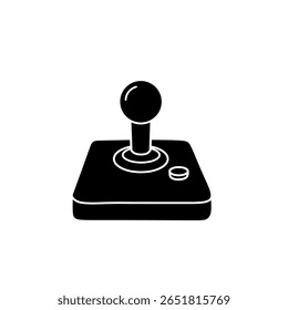 Black silhouette of a retro arcade joystick. Vector illustration ideal for gaming themes, vintage game designs, and minimal controller icons