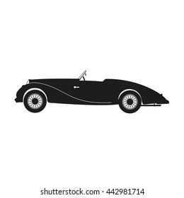 Black silhouette of a retro car on a white background . Vintage car. Vector illustration