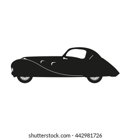 Black silhouette of a retro car on a white background . Vintage car. Vector illustration