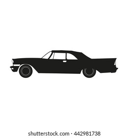 Black silhouette of a retro car on a white background . Vintage car. Vector illustration