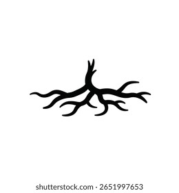 Black silhouette of a rhizome on a white background The image is a simple vector illustration with a minimalist style