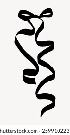 Black silhouette of a ribbon in a swirling pattern, forming a bow at the top. The ribbon's elegant curves create a flowing, decorative design. Vector illustration.