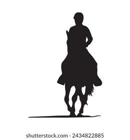 Black silhouette of Rider with horse illustration on isolated view front view