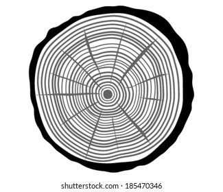 Black silhouette of rings of trunk, vector illustration