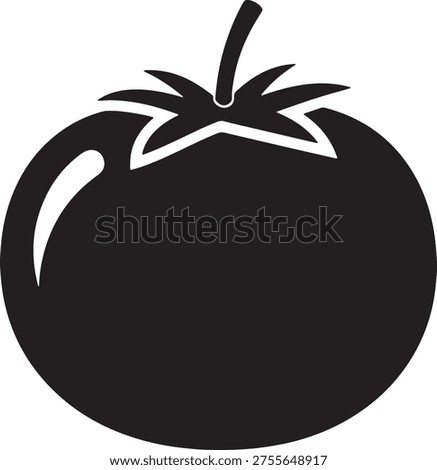 Black silhouette of a ripe tomato with green leaves fruit icon