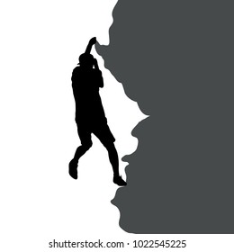 Black silhouette rock climber on white background.