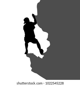 Black silhouette rock climber on white background.