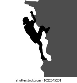 Black silhouette rock climber on white background.