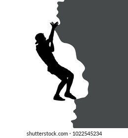 Black silhouette rock climber on white background.