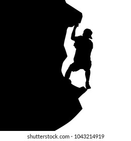 Black silhouette rock climber on white background.