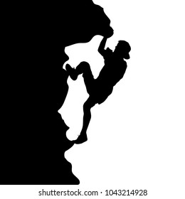 Black silhouette rock climber on white background.
