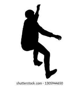 Black silhouette rock climber on white background.