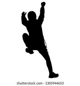 Black silhouette rock climber on white background.