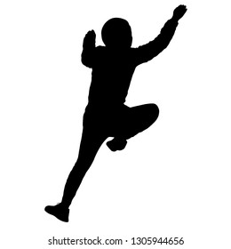 Black silhouette rock climber on white background.