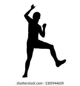 Black silhouette rock climber on white background.