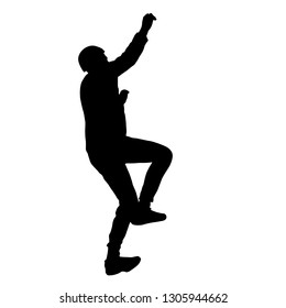 Black silhouette rock climber on white background.