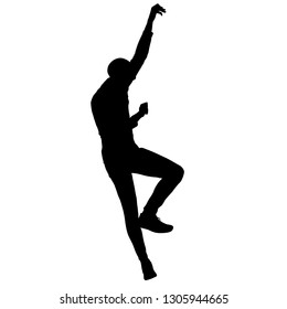 Black silhouette rock climber on white background.