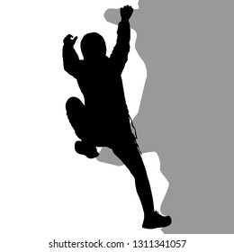 Black silhouette rock climber on white background.