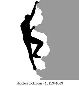 Black silhouette rock climber on white background.