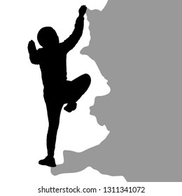 Black silhouette rock climber on white background.