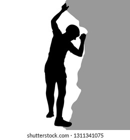 Black silhouette rock climber on white background.