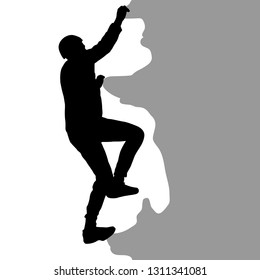 Black silhouette rock climber on white background.