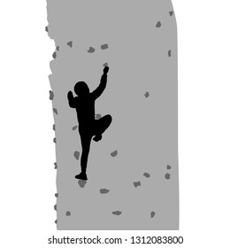 Black silhouette rock climber on white background.