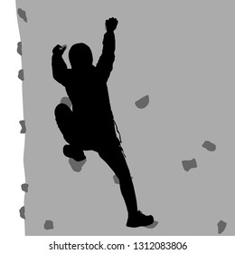 Black silhouette rock climber on white background.