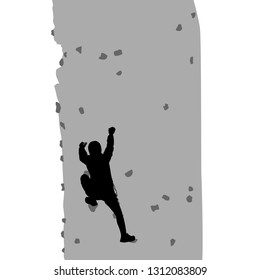 Black silhouette rock climber on white background.
