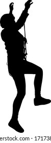 Black silhouette rock climber on white background