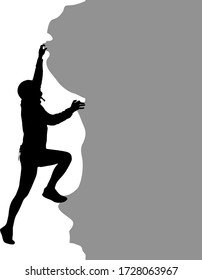 Black silhouette rock climber on white background