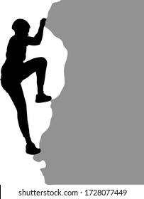 Black silhouette rock climber on white background