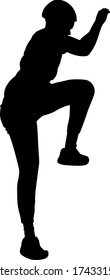 Black silhouette rock climber on white background
