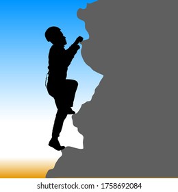 Black silhouette rock climber on white background