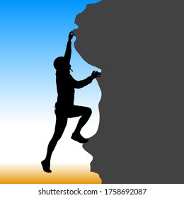 Black silhouette rock climber on white background