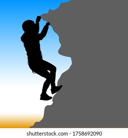 Black silhouette rock climber on white background