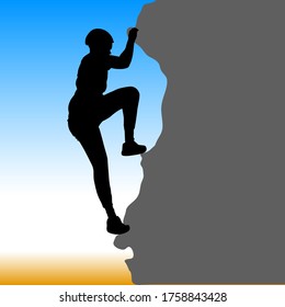 Black silhouette rock climber on white background