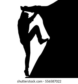 Black silhouette rock climber on white background. Vector illustration.