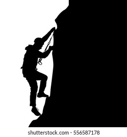 Black silhouette rock climber on white background. Vector illustration.