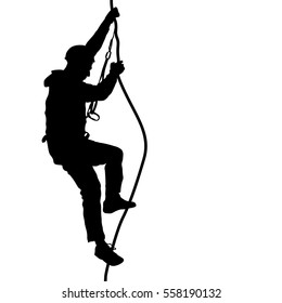 Black silhouette rock climber on white background. Vector illustration