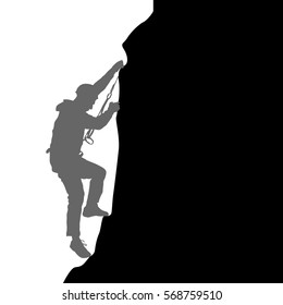 Black silhouette rock climber on white background. Vector illustration