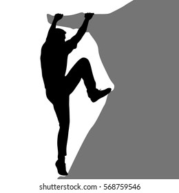 Black silhouette rock climber on white background. Vector illustration