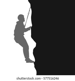 Black silhouette rock climber on white background. Vector illustration.