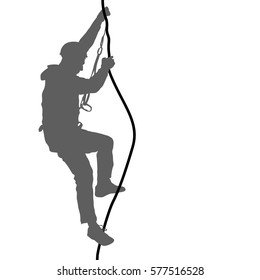 Black silhouette rock climber on white background. Vector illustration.