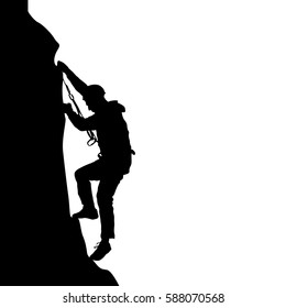 Black silhouette rock climber on white background. Vector illustration