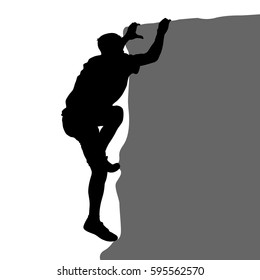 Black silhouette rock climber on white background.