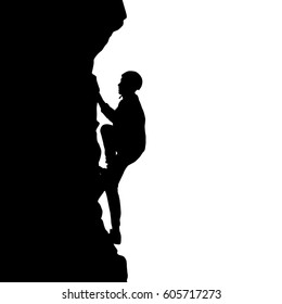 Black silhouette rock climber on white background.