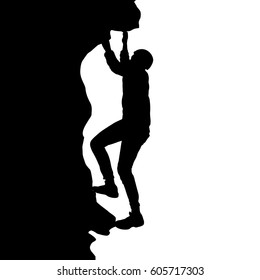 Black silhouette rock climber on white background.