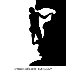 Black silhouette rock climber on white background.