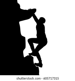 Black silhouette rock climber on white background.